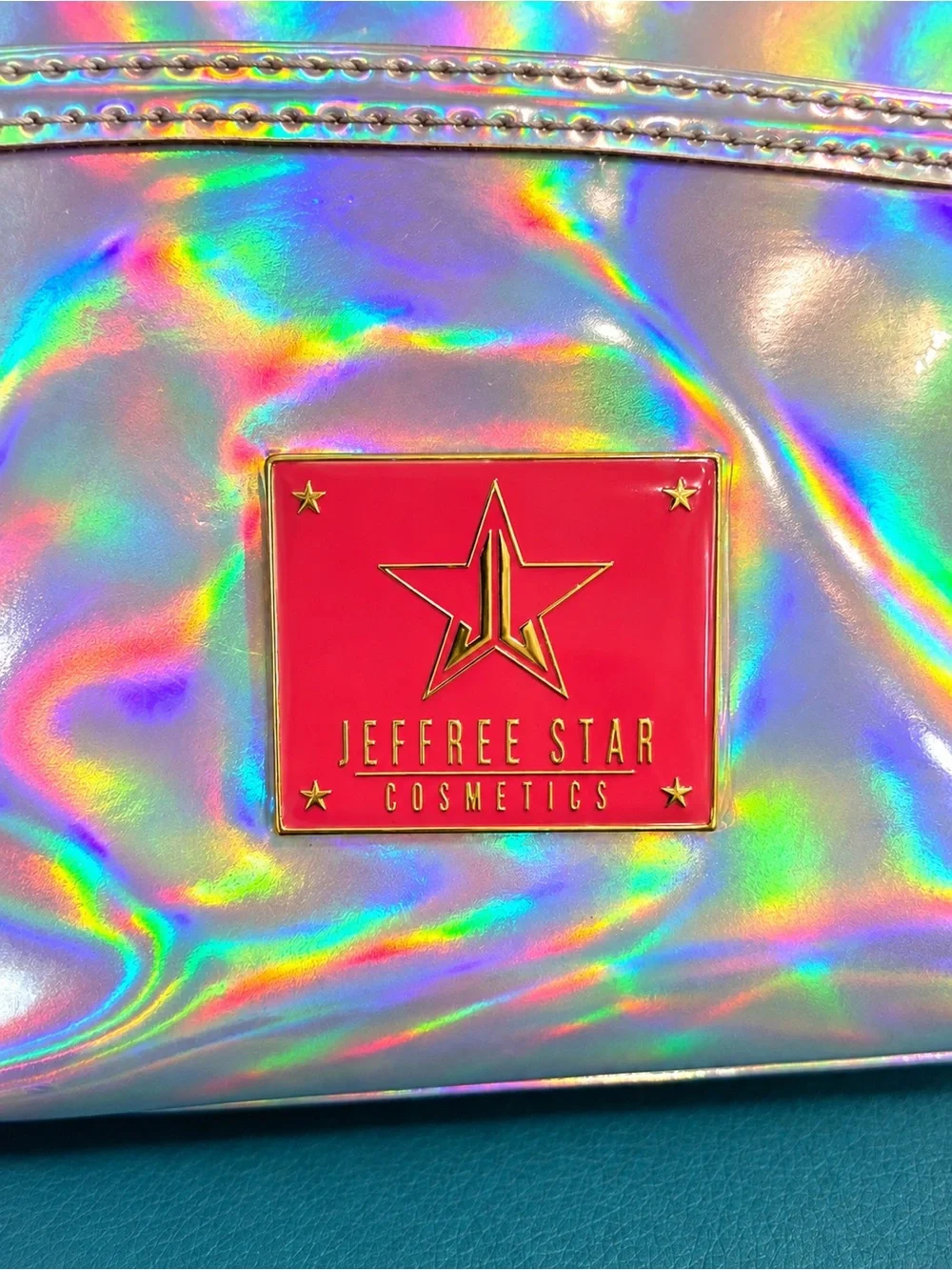 Jeffree Star Holographic Cosmetic Pouch with Pink Logo